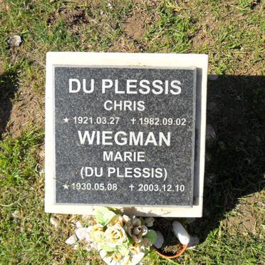 PLESSIS Chris, du 1921-1982 :: WIEGMAN Marie nee DU PLESSIS 1930-2003