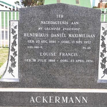 ACKERMANN Hendrikus Daniel Maximiliaan 1881-1957 &amp; Louise Francis 1888-1974