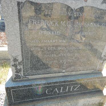 CALITZ Fredrick M.C. 1880-1960 &amp; Jacomina C. 1884-1951