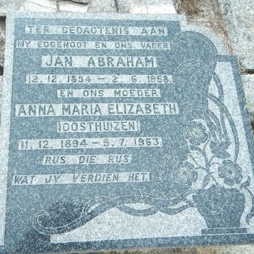 HUNLUN Jan Abraham 1894-1958 &amp; Anna Maria OOSTHUIZEN 1894-1963