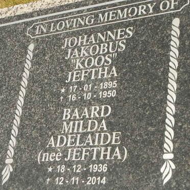 JEFTHA Johannes Jakobus 1895-1950 :: BAARD Milda Adelaide nee JEFTHA 1936-2014