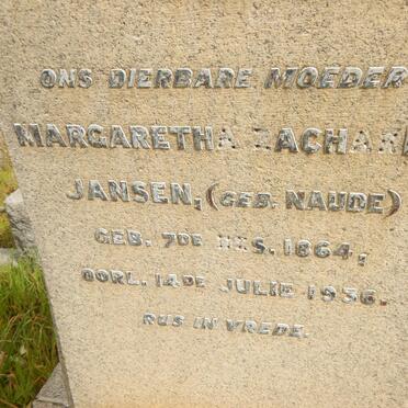 JANSEN Margaretha Zacharia nee NAUDE 1864-1936