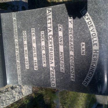 PEROLD Aletta Gertruida nee DE KOCK 1867-1937