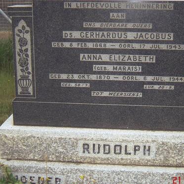 RUDOLPH Gerhardus Jacobus 1868-1943 &amp; Anna Elizabeth MARAIS  1870-1944