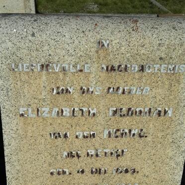 MERWE Elizabeth Deborah, van der nee RETIEF 1888-1945