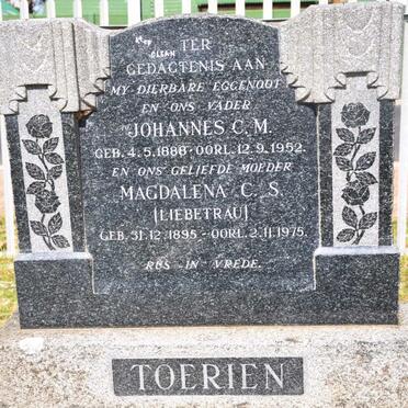 TOERIEN Johannes C.M. 1888-1952 &amp; Magdalena C.S. LIEBETRAU 1895-1975