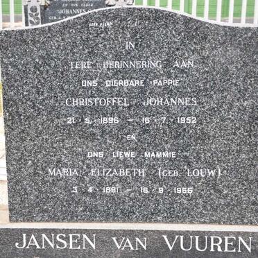 VUUREN Christoffel Johannes, Jansen van 1896-1952 &amp; Maria Elizabeth LOUW 1891-1966