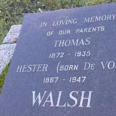 WALSH Thomas 1872-1935 &amp; Hester DE VOS 1867-1947
