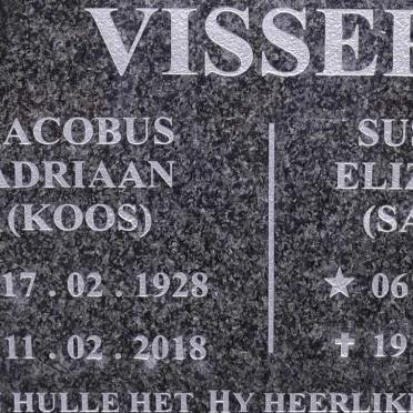VISSER Jacobus Adriaan 1928-2018 &amp; Susanna Elizabeth 1928-2019