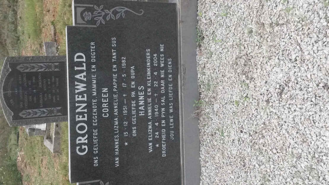 GROENEWALD Hannes 1940-2004 &amp; Coreen 1951-1982