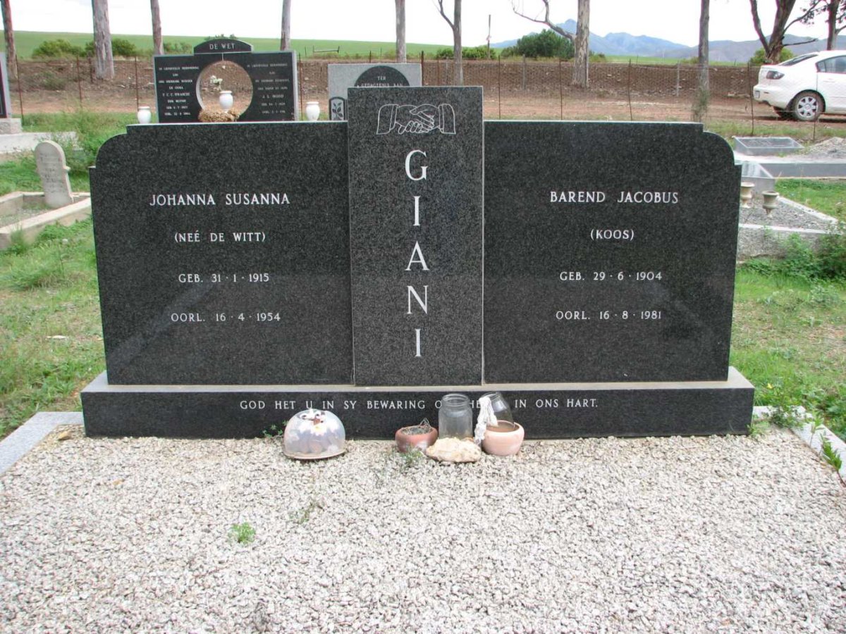 GIANI Barend Jacobus 1904-1981 &amp; Johanna Susanna DE WITT 1915-1954