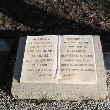 ADSHADE Robert Henry -1949 &amp; Elizabeth Henrietta VAN ZYL 1878-1960