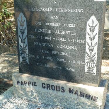 CROUS Hendrik Albertus 1874-1934 &amp; Francina Johanna PIETERSE 1882-1964