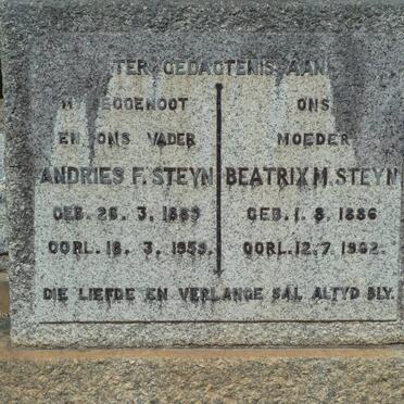 STEYN Andries F. 1889-1959 &amp; Beatrix M. 1886-1962