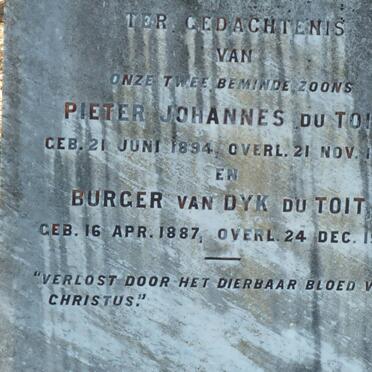 TOIT Burger van Dyk, du 1887-1908 :: DU TOIT Pieter Johannes 1894-1908