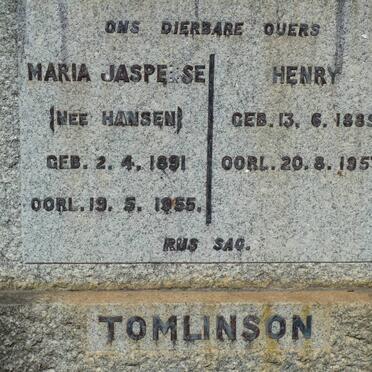 TOMLINSON Henry 1889-1957 &amp; Maria Jasperse HANSEN 1891-1955