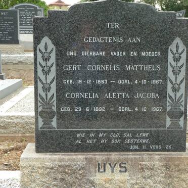 UYS Gert Cornelis Mattheus 1893-1967 &amp; Cornelia Aletta Jacoba 1892-1967