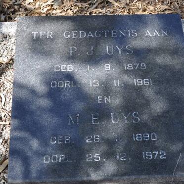 UYS P.J. 1878-1961 &amp; M.E. 1890-1972