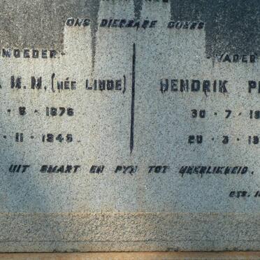WESTHUIZEN Hendrik Petrus, v.d. 1970-1948 &amp; Susanna M.M. LINDE  1876-1945