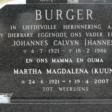 BURGER Johannes Calvyn 1921-1986 &amp; Martha Magdalena KUUN 1921-2007