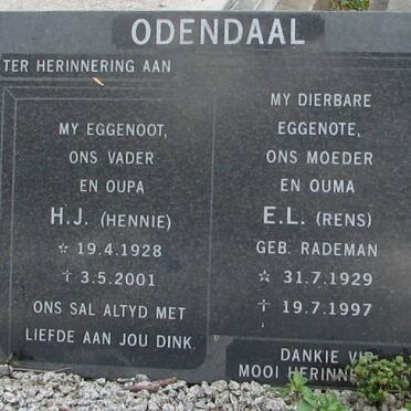 ODENDAAL H.J. 1928-2001 &amp; E.L. RADEMAN 1929-1997
