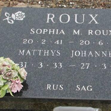ROUX Matthys Johannes 1933-1991 &amp; Sophia M. 1941-1978
