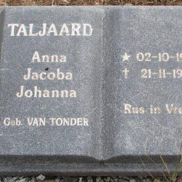 TALJAARD Anna Jacoba Johanna nee VAN TONDER 1934-1996