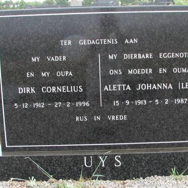 UYS Dirk Cornelius 1912-1996 &amp; Aletta Johanna 1913-1987
