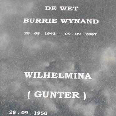 WET Burrie Wynand, de 1943-2007 &amp; Wilhelmina GUNTER 1950-