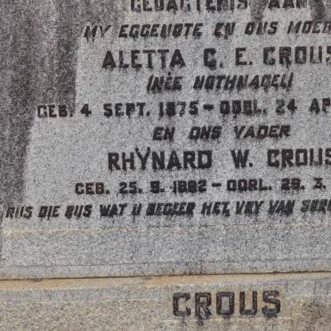 CROUS Rhynard W. 1882-1967 &amp; Aletta C.E. NOTHNAGEL 1875-1951
