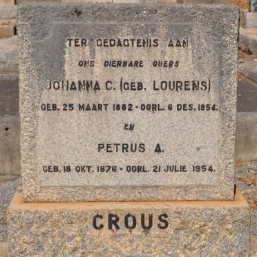 CROUS Petrus A. 1876-1954 &amp; Johanna C. LOURENS 1882-1954