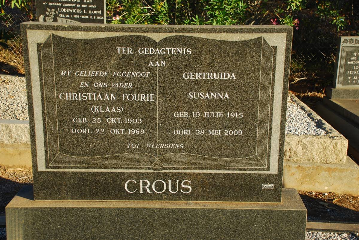 CROUS Christiaan Fourie 1903-1969 &amp; Gertruida Susanna 1915-2009