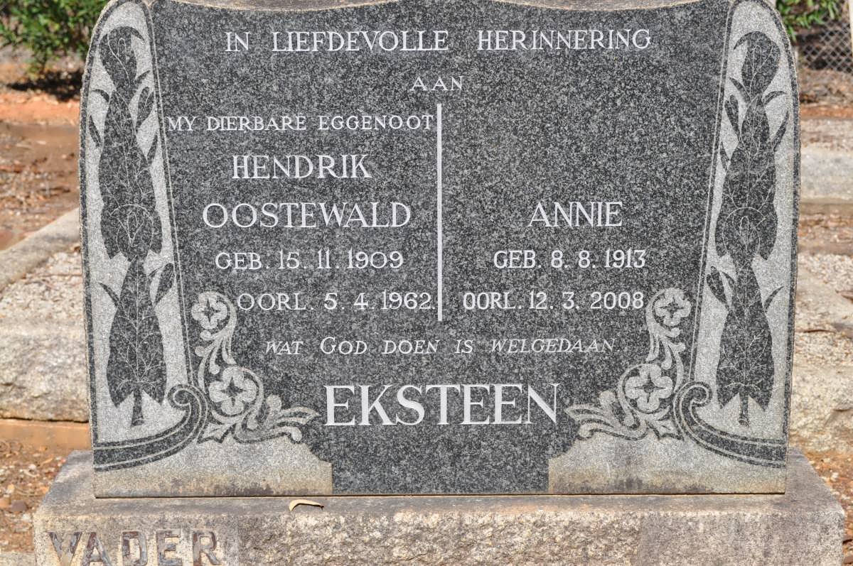 EKSTEEN Hendrik Oostewald 1909-1962 &amp; Annie 1913-2008