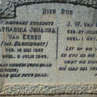 EEDEN J.W., van 1862-1943 &amp; Catharina Johanna BADENHORST 1867-1942