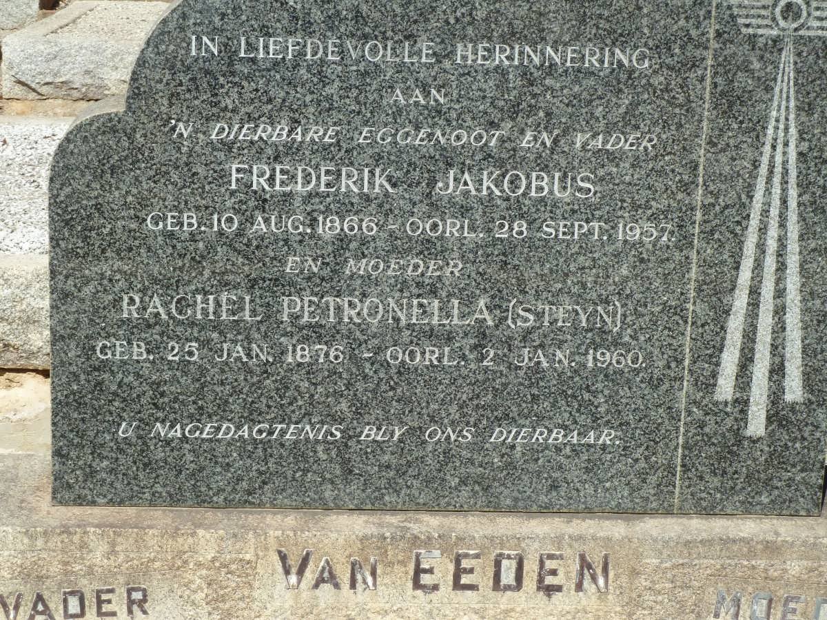 EEDEN Frederik Jakobus, van 1866-1957 &amp; Rachel Petronella STEYN 1876-1960