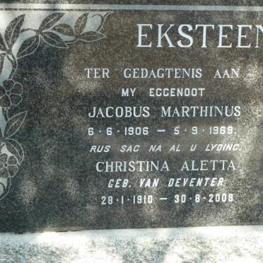 EKSTEEN Jacobus Marthinus 1906-1969 &amp; Christina Aletta VAN DEVENTER 1910-2009
