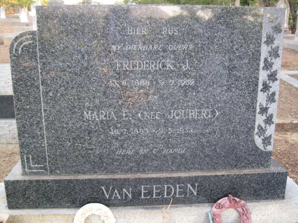 EEDEN Frederick J., van 1888-1962 &amp; Maria E. JOUBERT 1883-1932