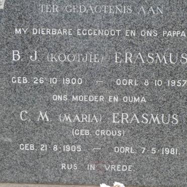 ERASMUS B.J. 1900-1957 &amp; C.M. CROUS 1905-1981