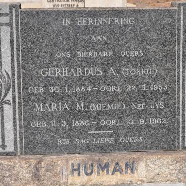 HUMAN Gerhardus A. 1884-1953 &amp; Maria M. UYS 1886-1962