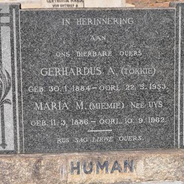 HUMAN Gerhardus A. 1884-1953 &amp; Maria M. UYS 1886-1962