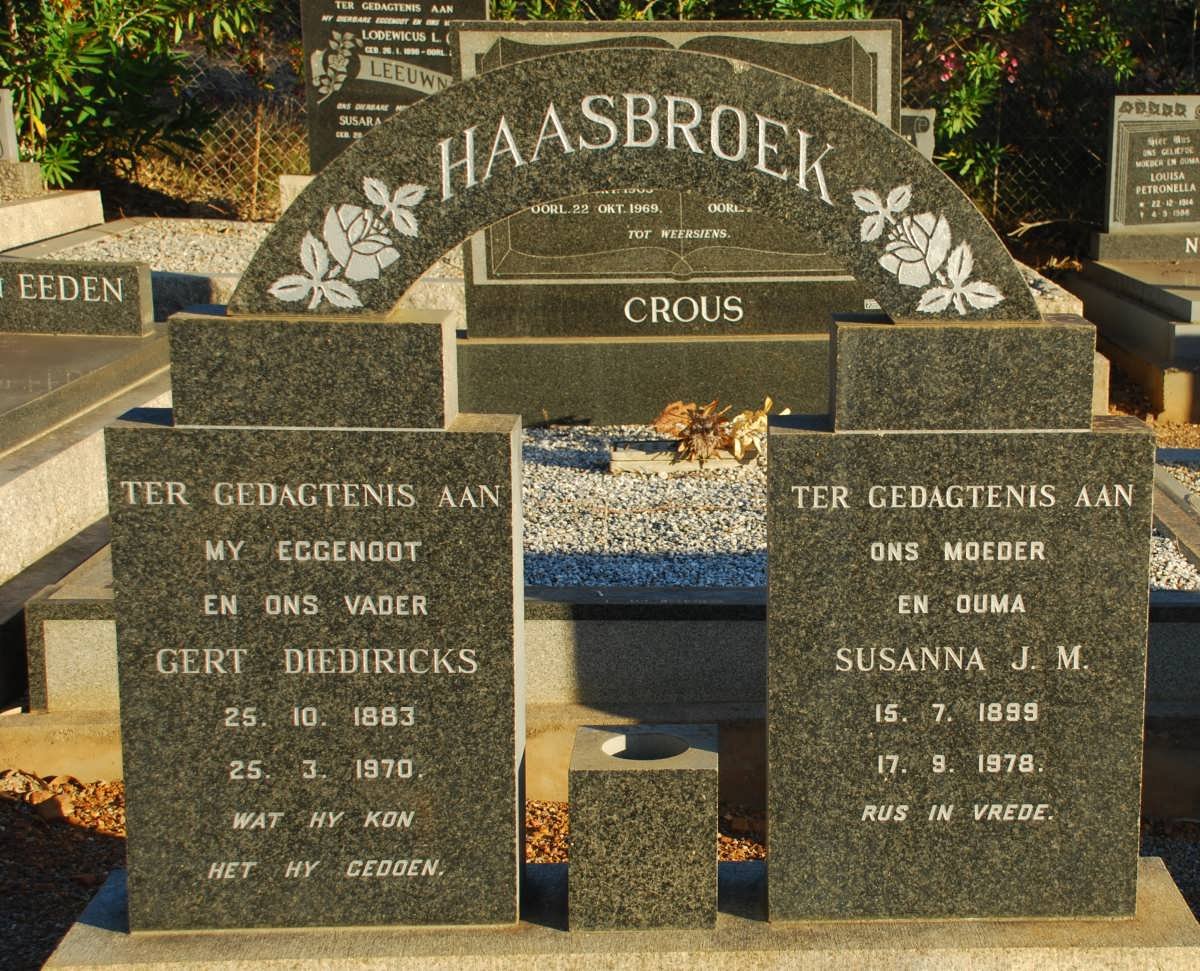 HAASBROEK Gert Diedericks 1883-1970 &amp; Susanna J.M. 1899-1978