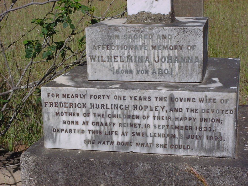 HOPLEY Wilhelmina Johanna nee VON ABO 1833-1893