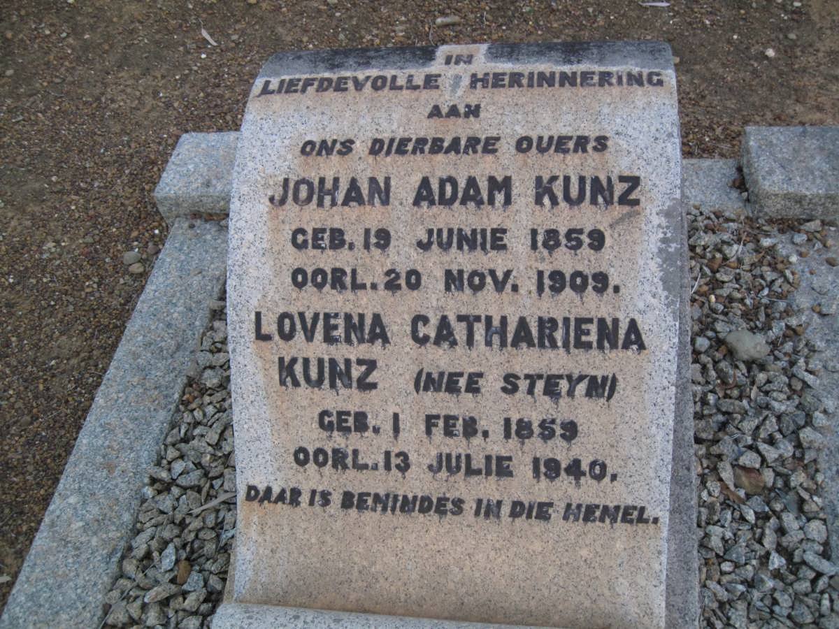 KUNZ Johan Adam 1859-1909 &amp; Lovena Cathariena STEYN 1859-1940