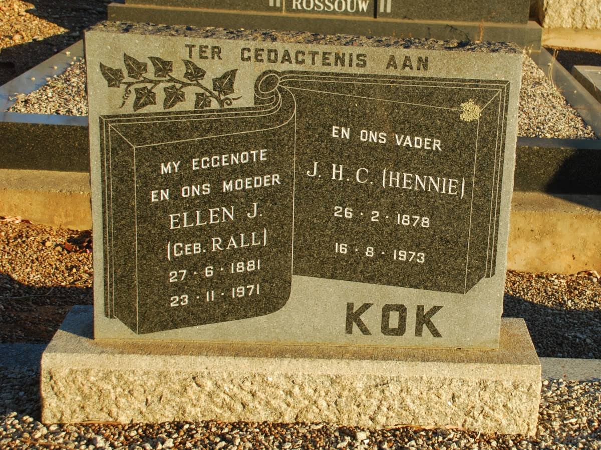 KOK J.H.C. 1878-1973 &amp; Ellen J. RALL 1881-1971