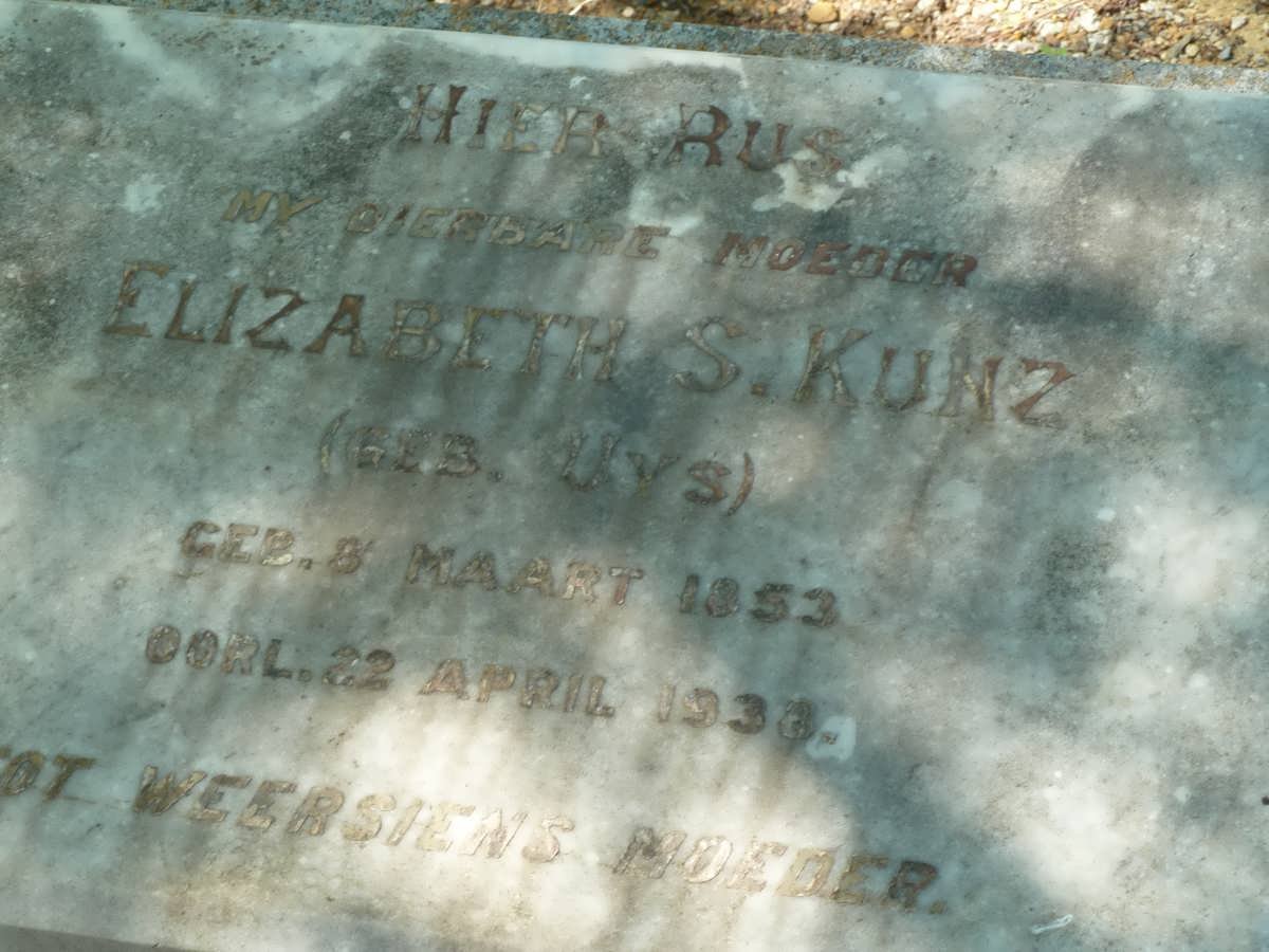 KUNZ Elizabeth S. nee UYS 1853-1938