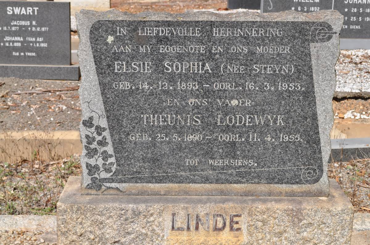 LINDE Theunis Lodewyk 1890-1955 &amp; Elsie Sophia STEYN 1893-1953