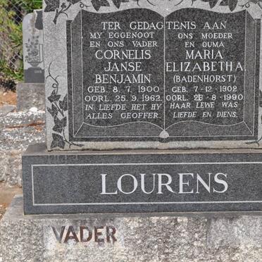 LOURENS Cornelis Janse Benjamin 1900-1962 &amp; Maria Elizabetha BADENHORST 1902-1990