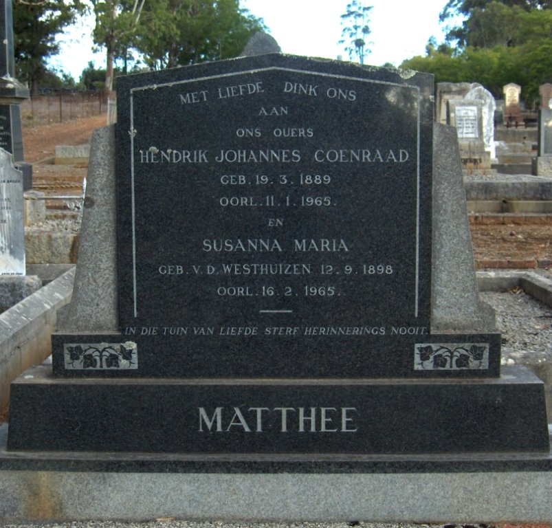 MATTHEE Hendrik Johannes Coenraad 1889-1965 &amp; Susanna Maria v.d. WESTHUIZEN 1898-1965