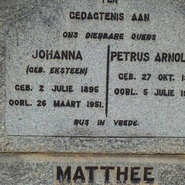 MATTHEE Petrus Arnoldus 1901-1958 &amp; Johanna EKSTEEN 1895-1951
