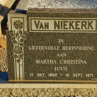 NIEKERK Martha Christina, van nee UYS 1892-1971